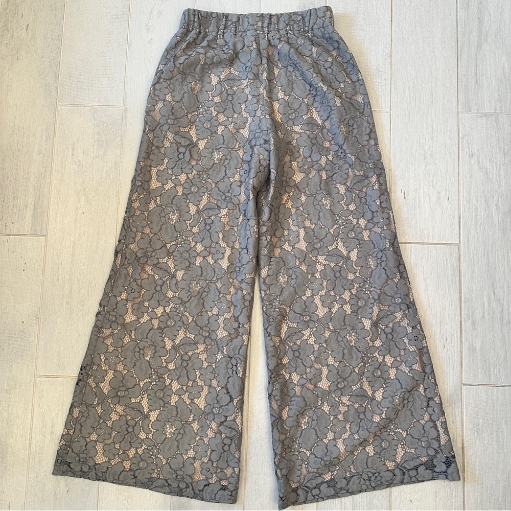 Anthropologie Feather Bone Gray Lace Wide-Leg Pants - Picture 4 of 7